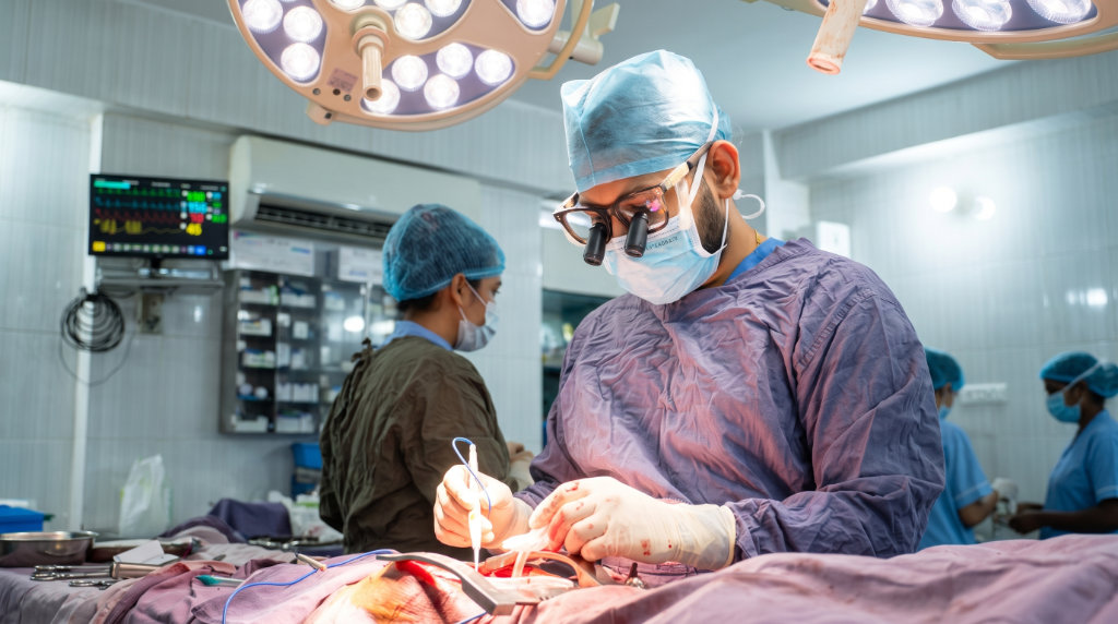 Dr. Mohammad Sanaul Hoque Sarker — operating in theatre